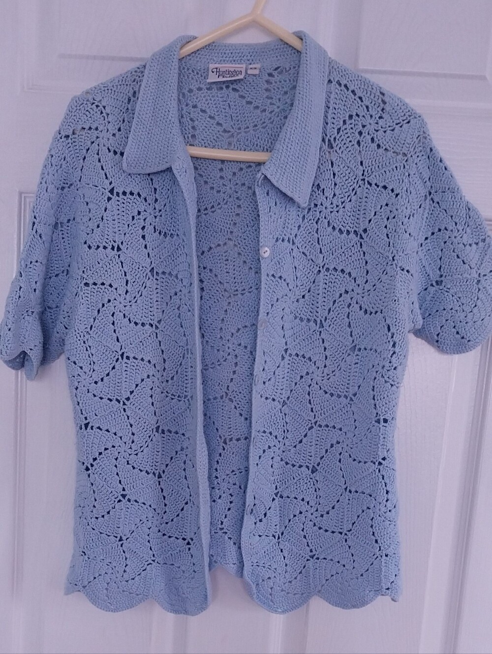 Vintage Crochet  Short Sleeve Cardigan - Light Blue